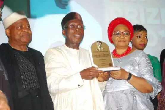 Chief Ken Nnamai,chief Audu Ogbeh and his wife receiving Award