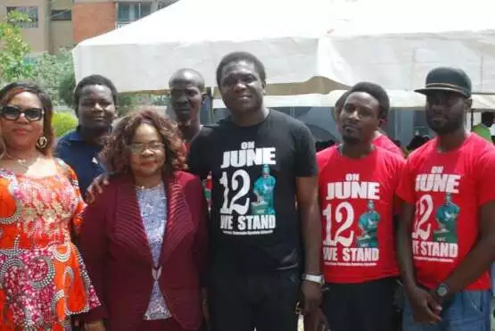 Mr Ayodele Adewale middle) flanked by others at the democracy house Ikeja