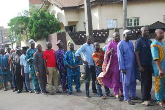 Cross-section of voters queuing for accreditation and voting