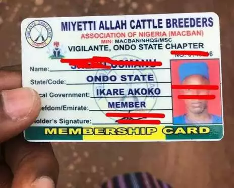 ID Card allegedly issued to the Vigilante Members 