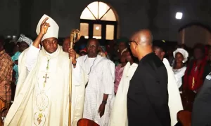 Most Rev Dr Anthony Ademu Adaji and Peter Obi