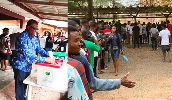 Peter Obi and Voters on Election Day