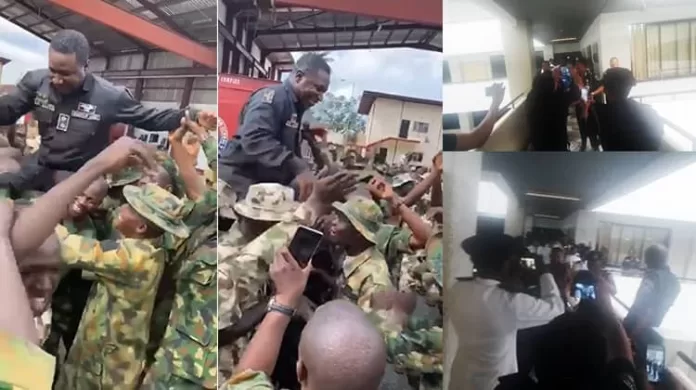 Solider and Police Rejoicing