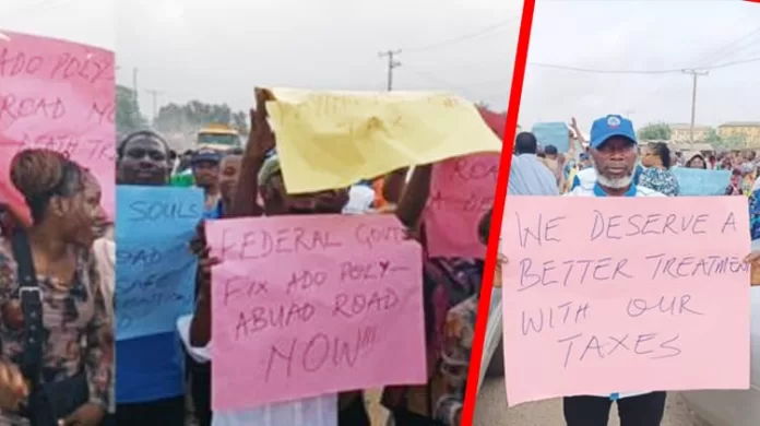 Federal Poly Ado Ekiti Workers Protest over bad Road