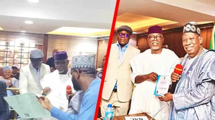 Ganduje Presents Certificate Of Return To Gov Aiyedatiwa