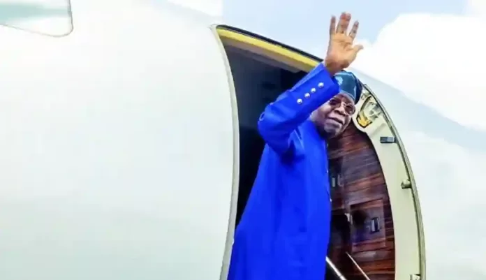 Bola Tinubu on board Presidential Jet