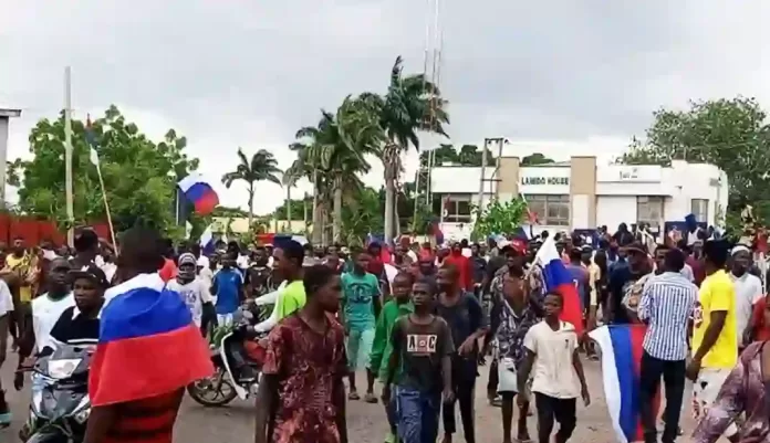 Protesters Carrying Russina Flag Protesters Carrying Russian Flag