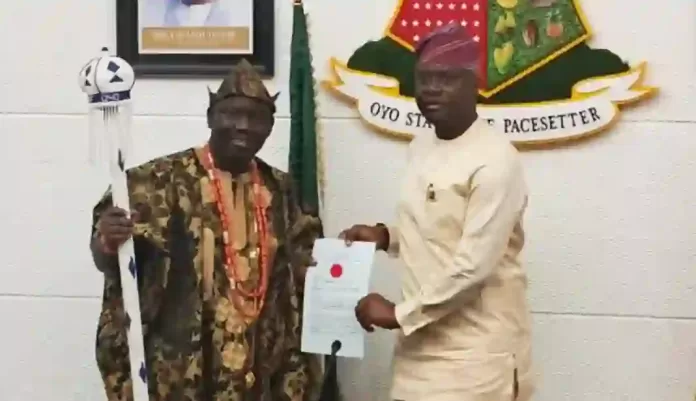 Makinde Presents Staff Of Office To Owoade As New Alaafin Makinde Presents Staff Of Office To Owoade As New Alaafin