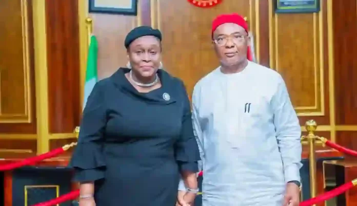 Governor Hope Uzodimma with the Acting Chief Judge of Imo State, Hon Justice Ijeoma Agugua