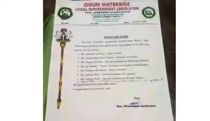Ogun Councillor Who Appointed Eight Aides