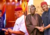 From Left; Hon Benjamin Kalu with President Tinubu and Senator r Orji Uzor Kalu with President Tinubu