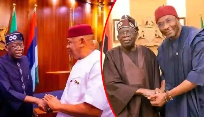 Hon Benjamin Kalu with President Tinubu and Senator r Orji Uzor Kalu with President Tinubu From Left; Hon Benjamin Kalu with President Tinubu and Senator r Orji Uzor Kalu with President Tinubu