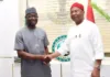 R-L: Governor Hope Uzodimma of Imo State with the Minister of Humanitarian Affairs and Poverty Reduction, Dr. Bernard Doro when the latter and his team paid a working visit to the Governor at Government House Owerri, Wednesday, June 3, 2026.